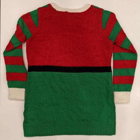 United States Sweaters elf overalls tunic sweater red green bow shiny size large - Picture 4 of 5